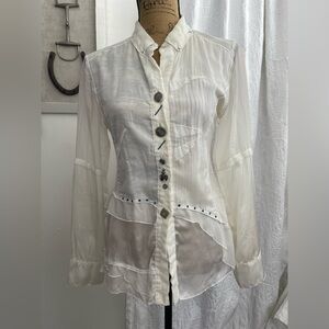 Elisa Cavaletti Silk  Blend Art to Wear Blouse Shirt Funky Buttons Size S